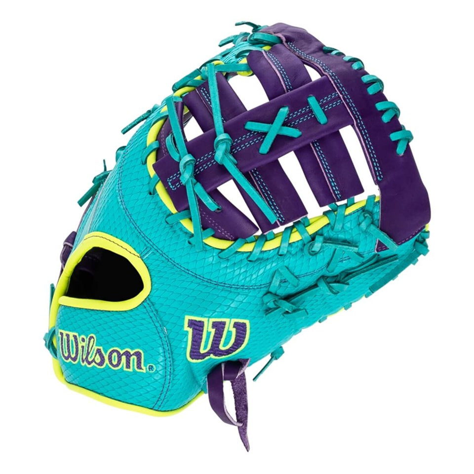 WILSON SPRING A2000 FIRST BASE GLOVE 1612SS 12" PURPLE / SUPERSNAKESKIN TEAL GREEN  -RHT