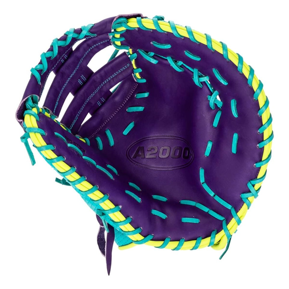 WILSON SPRING A2000 FIRST BASE GLOVE 1612SS 12" PURPLE / SUPERSNAKESKIN TEAL GREEN  -RHT
