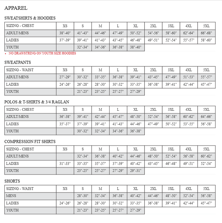 AK Size Charts (Mens-Womens-Youth)