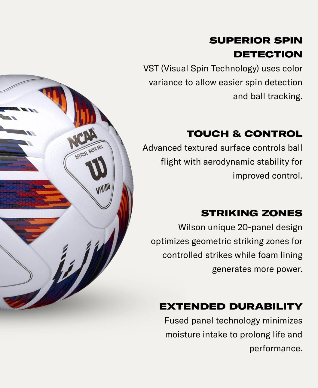 WILSON NCAA VIVIDO MATCH SOCCER BALL SZ 5 WHITE ORANGE/PURPLE