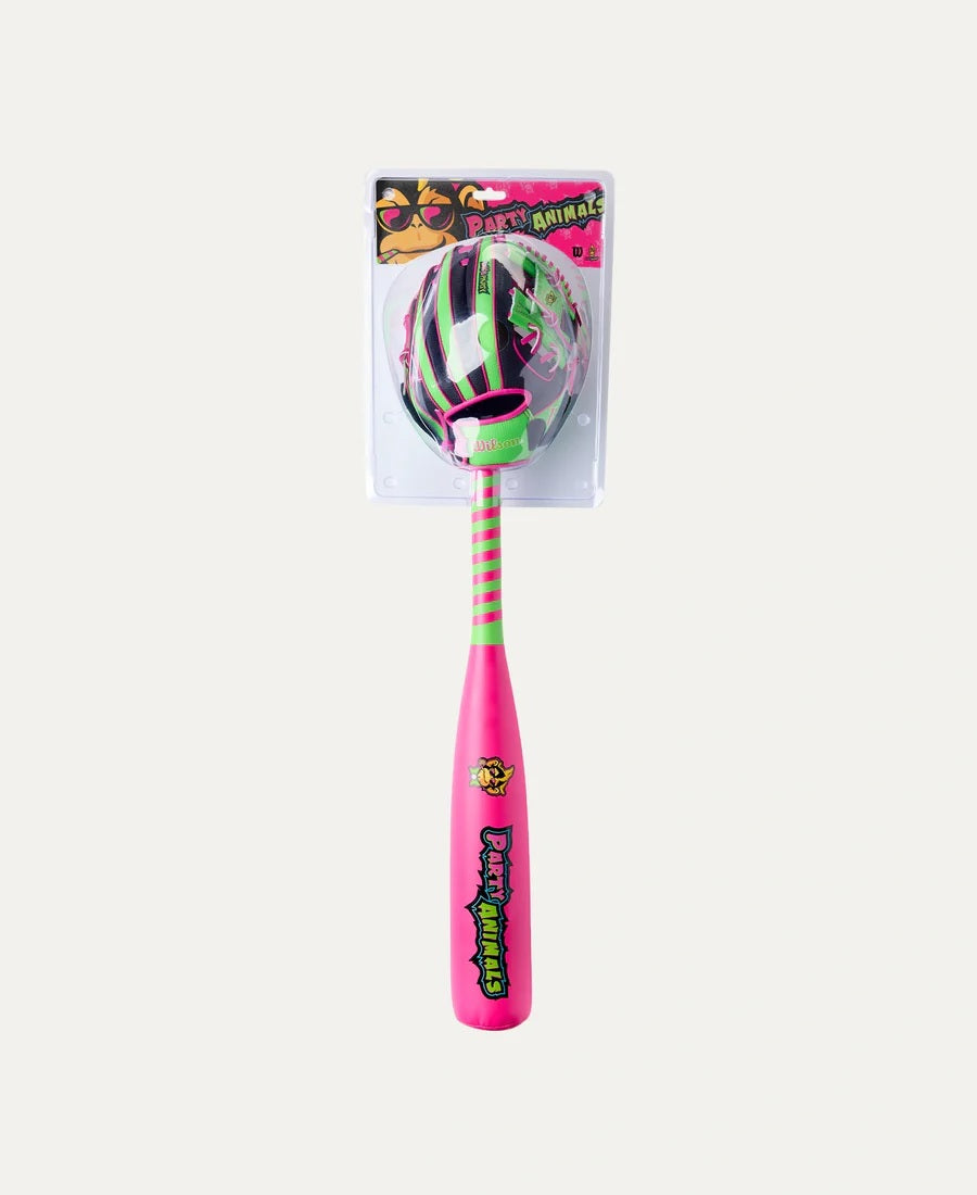 WILSON GLOVE/BALL/BAT KIT PARTY ANIMALS BLACK/PINK -RHT